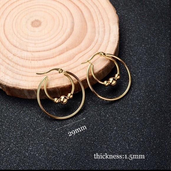 3 For $35 14K Gold Plated Beaded Double Hoop Earrings - Picture 1 of 2